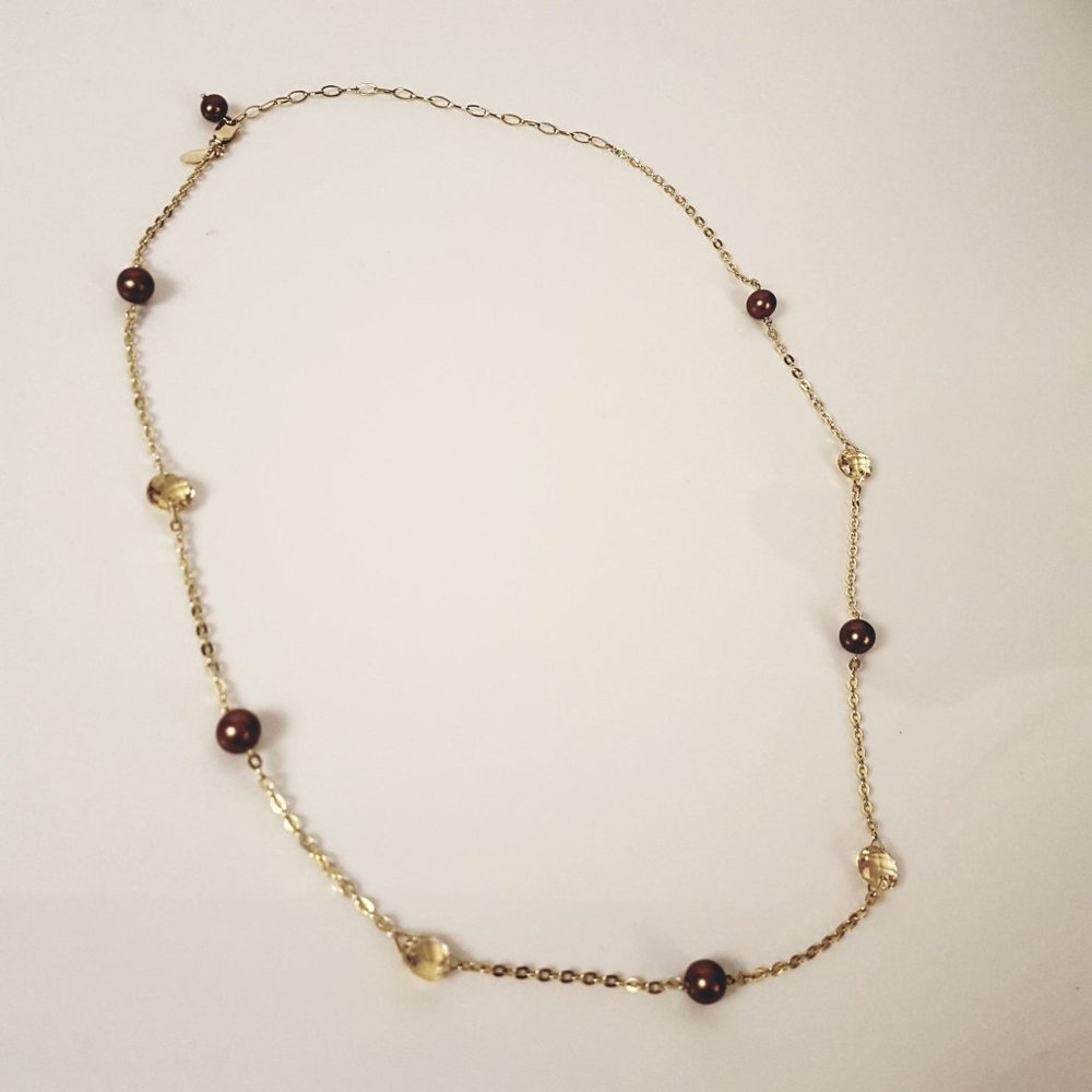 JCM 14K Dyed Pearl & Citrine Station Necklace - Picture 3 of 10